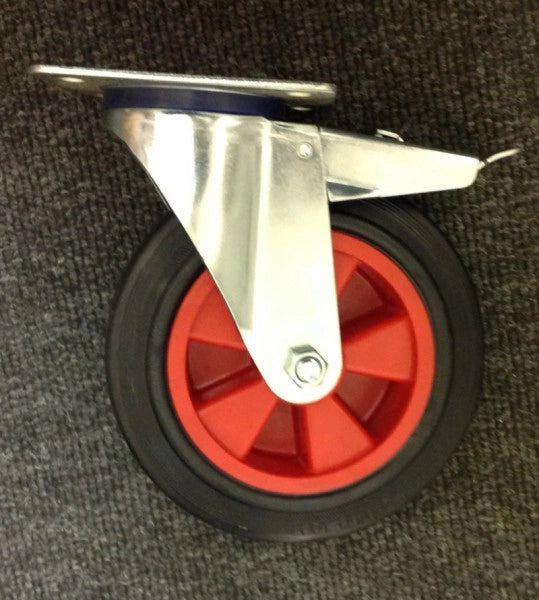 200 mm Black Rubber Swivel Braked Castor