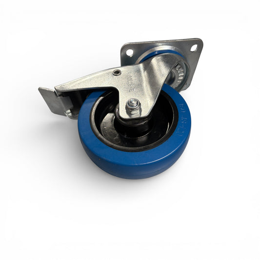 160mm Blue Elastic Rubber Swivel Braked Castor